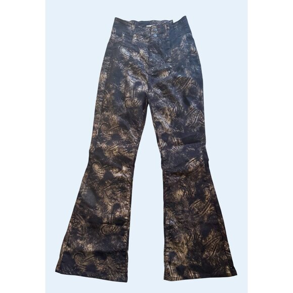 FREE PEOPLE / We The Free Jayde Hi Rise Flare Black Gold Size 28 NWOT - Picture 2 of 8